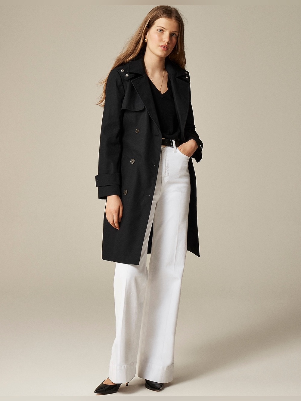 J.Crew Women's Icon Trench Coat Black Size 14 Hooded Water-Repellent BF456 FA24 - Picture 7 of 16